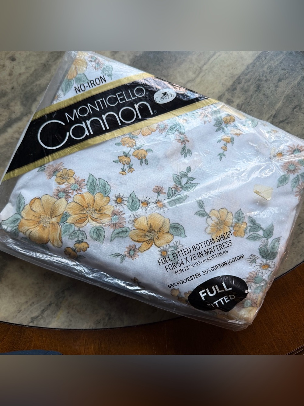 Vintage Deadstock Cannon Floral Full Fitted Sheet USA Yellow brown green white